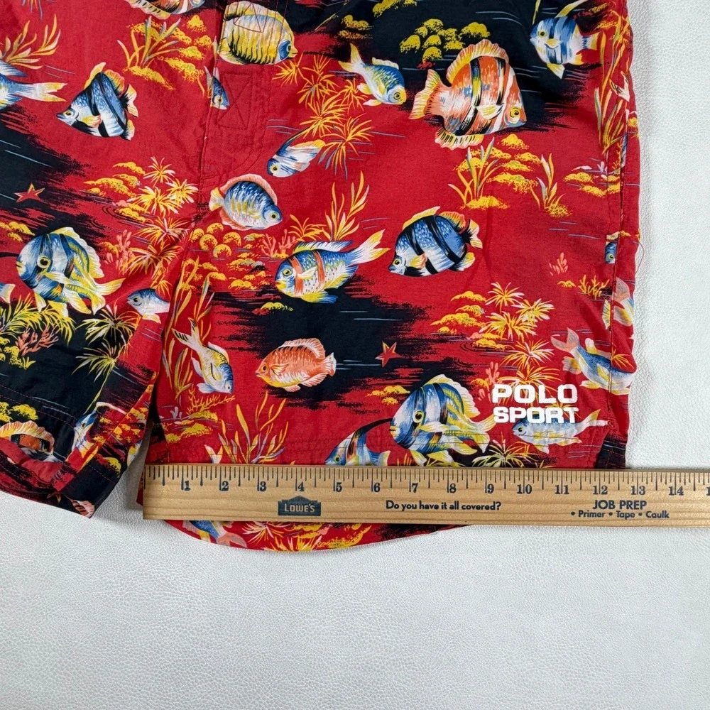 Vintage Polo Sport Ralph Lauren Red Tropical Fish Swim Trunks Mens Large L 90s